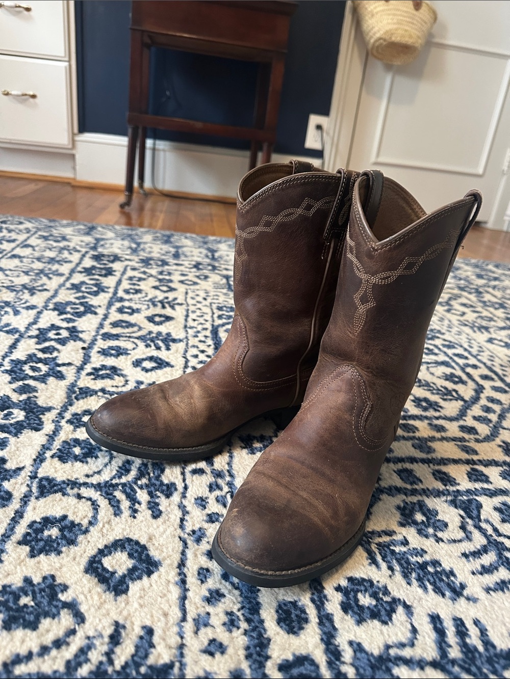 Men's Brown Leather Western Boots - Classic Pull-On Style